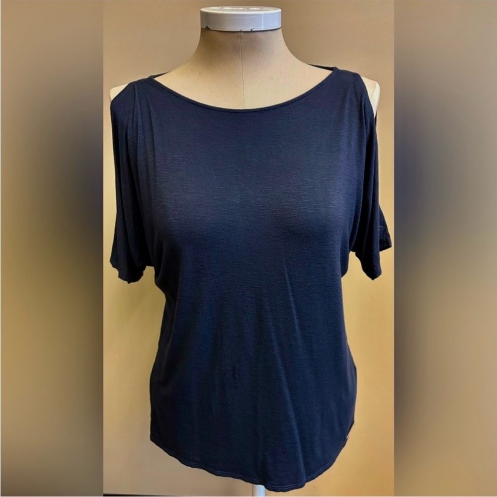 3/$25 Jones New York Navy Bateau Neck Cold Shoulder Top Small Classic Minimalist